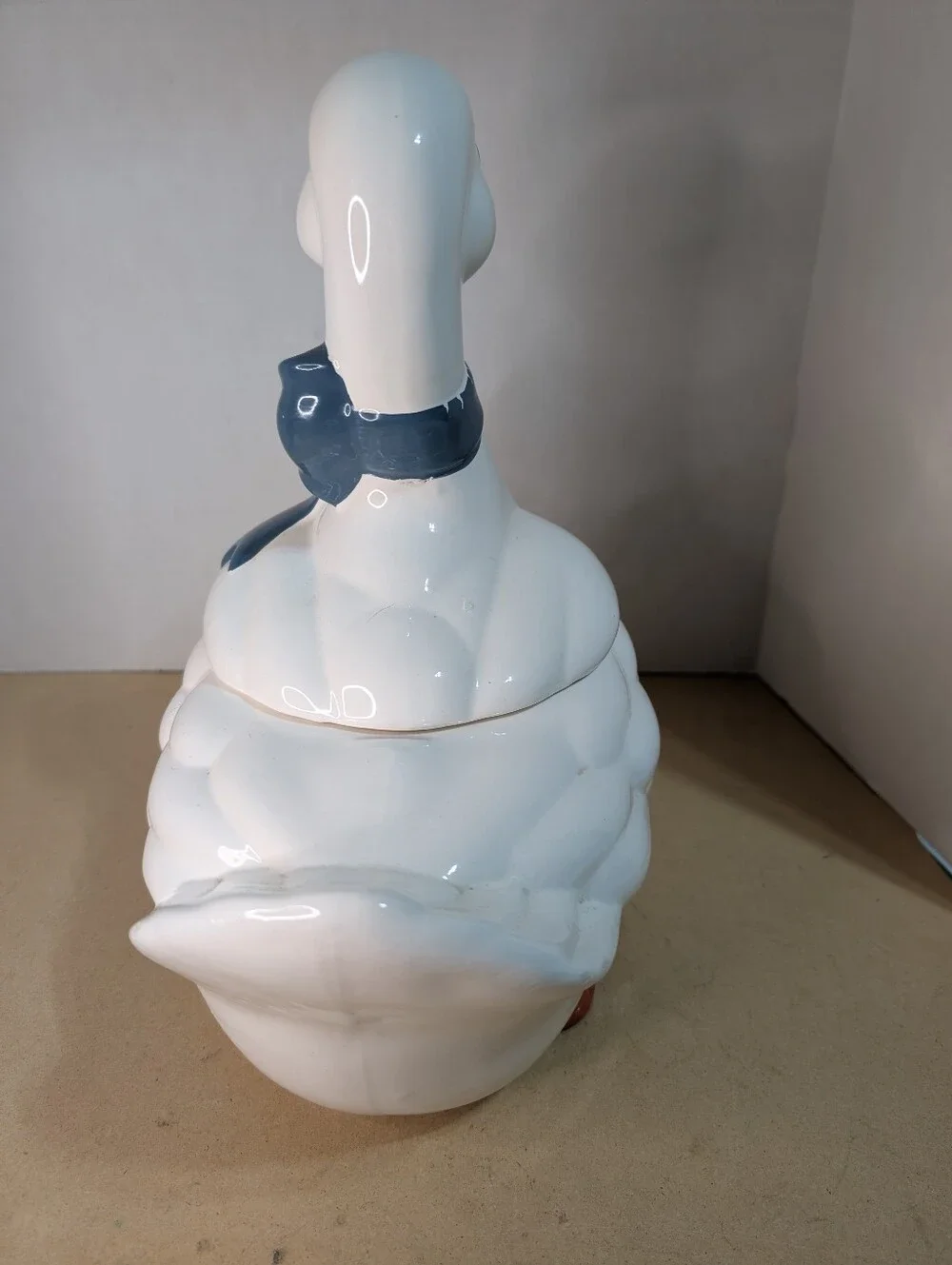 Goose Cookie Jar Blue Bow VTG Grandma Core Cottage Decor 80s Kitchen Ceramic